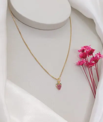 COLAR MORANGO DO AMOR BANHADO A OURO 18K