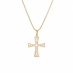 PINGENTE CRUZ VAZADA BANHADO A OURO 18K