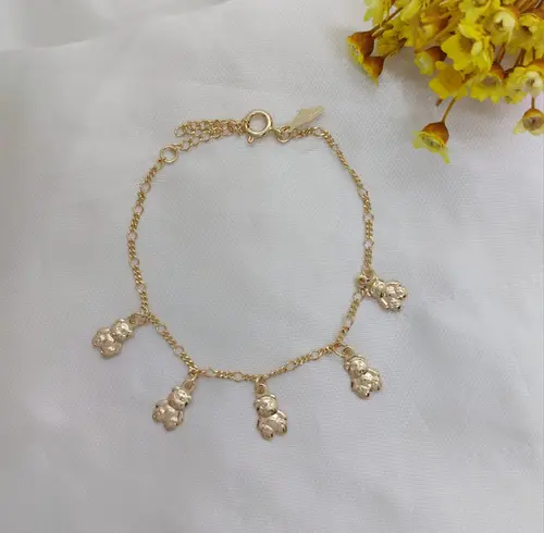 PULSEIRA TEDDY CHARM GOLD BANHADA A OURO 18K