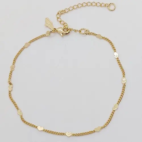 PULSEIRA DELICATA CORAÇÕES BANHADA A OURO 18K