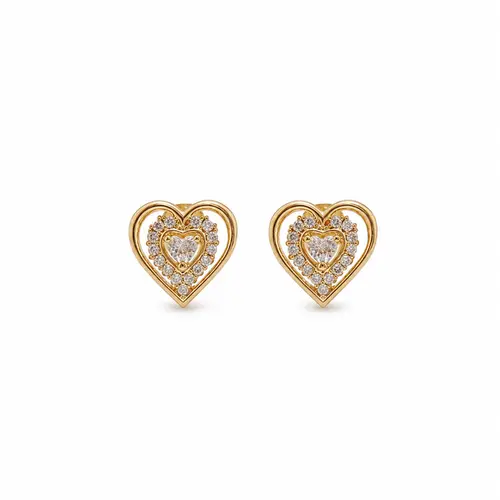 BRINCO CORAÇÃO ENCANTO CRAVEJADO BANHADO A OURO 18K
