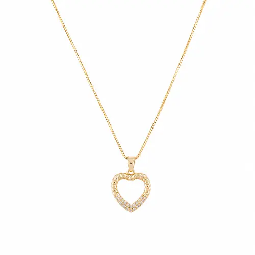COLAR CORAÇAO VAZADO CRAVEJADO BANHADO A OURO 18K