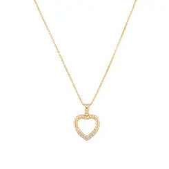 COLAR CORAÇAO VAZADO CRAVEJADO BANHADO A OURO 18K