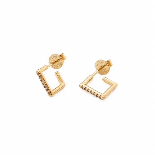 ARGOLA SQUARE BLACK BANHADA A OURO 18K