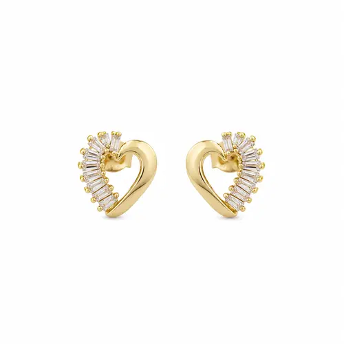 BRINCO CORAÇÃO ASSIMETRICO CRAVEJADO BANHADO A OURO 18K