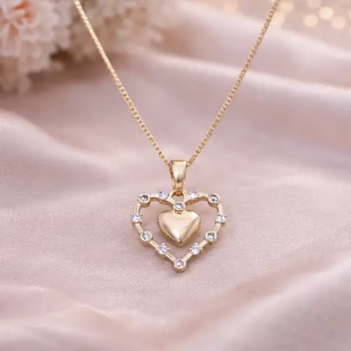 COLAR CORAÇAO DUPLO BANHADO OURO 18K