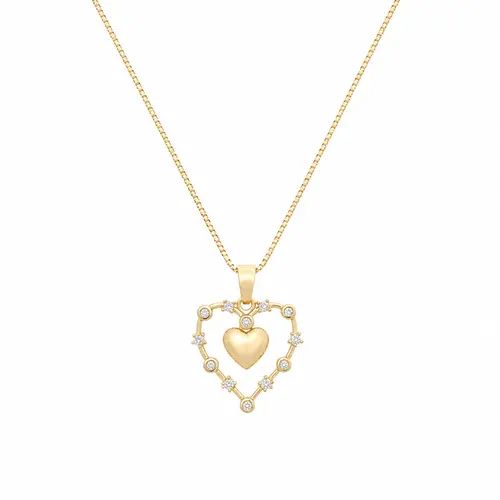 COLAR CORAÇAO DUPLO BANHADO OURO 18K