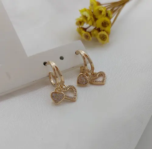 Brinco Argola Duplo Coração Delicate Banhado a Ouro 18K