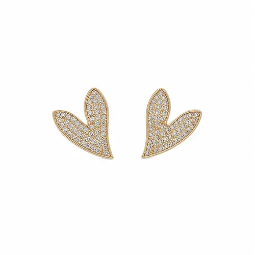 BRINCO CORAÇÃO LEAF ALONGADO CRAVEJADO BANHADO A OURO 18K
