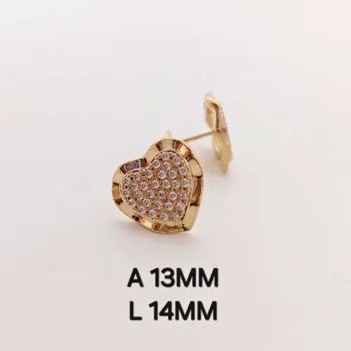 Brinco Coração Cravejado com Borda Lisa Banhado a Ouro 18K