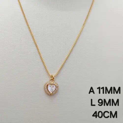 Colar Coração com Zircônia Central Banhado a Ouro 18K