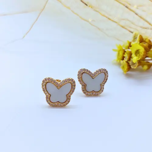 BRINCO BORBOLETA CRAVEJADA BANHADO A OURO 18K