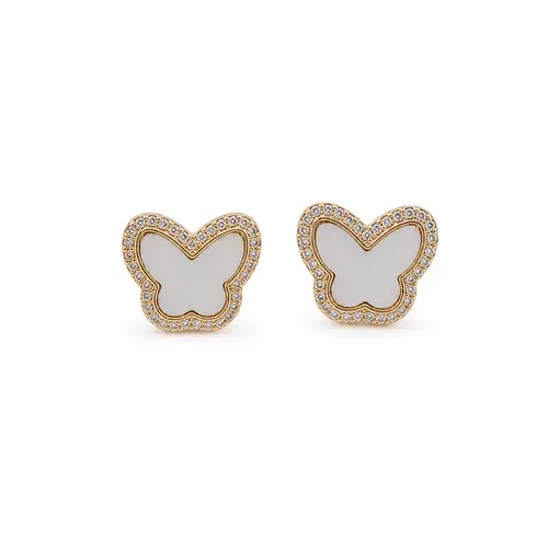BRINCO BORBOLETA CRAVEJADA BANHADO A OURO 18K