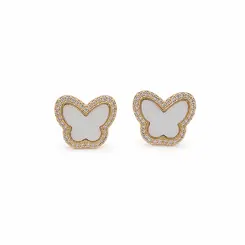 BRINCO BORBOLETA CRAVEJADA BANHADO A OURO 18K