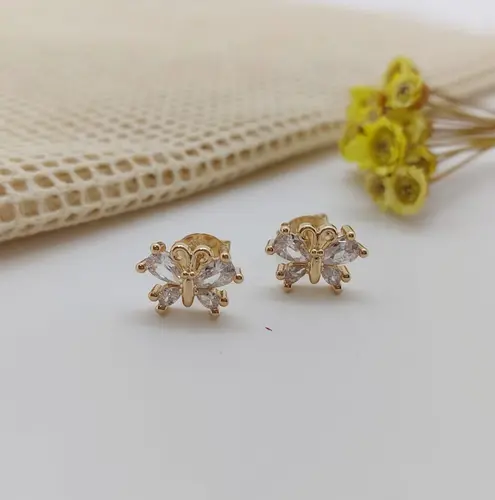 BRINCO BORBOLETA DE CRYSTAL BANHADO A OURO 18K
