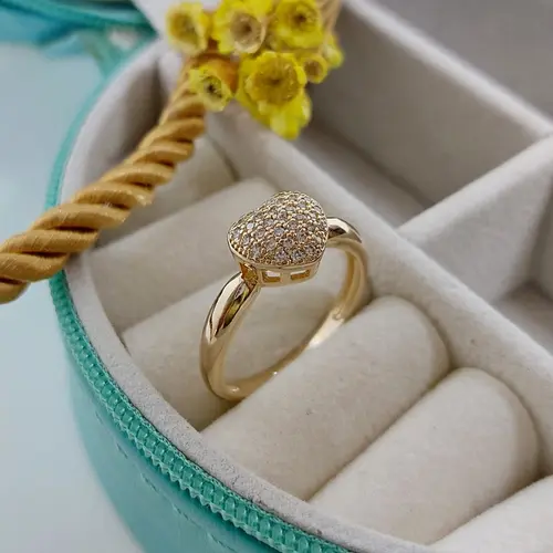 ANEL CORAÇÃO ENCANTO PAVÊ BANHADO A OURO 18K