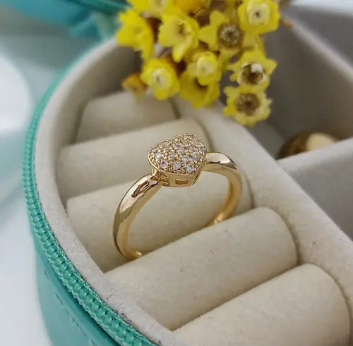 ANEL CORAÇÃO DOURADO AMOR DE LUZ BANHADO A OURO 18K
