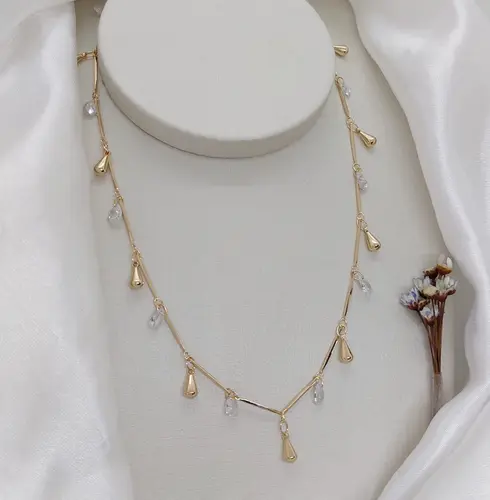 CHOKER CRISTAL DROP BANHADA A OURO 18K