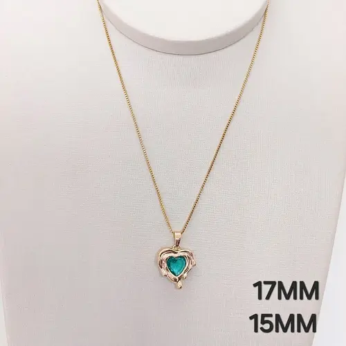 Colar Coração Encantado Pedra Verde Banhado a Ouro 18K