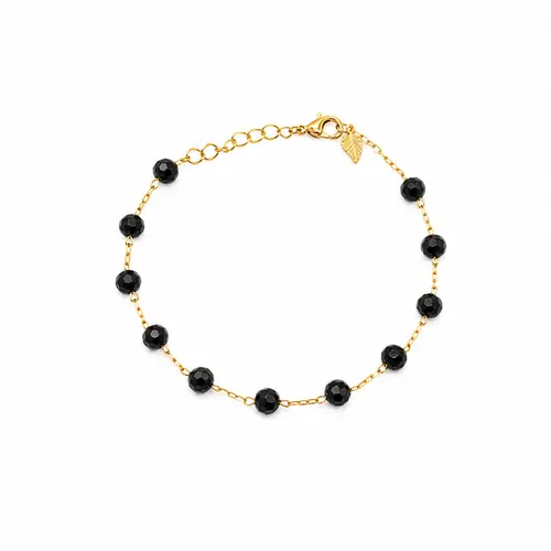 PULSEIRA BOLAS NEGRAS BANHADA A OURO 18K
