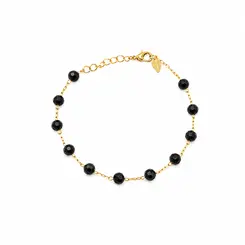 PULSEIRA BOLAS NEGRAS BANHADA A OURO 18K