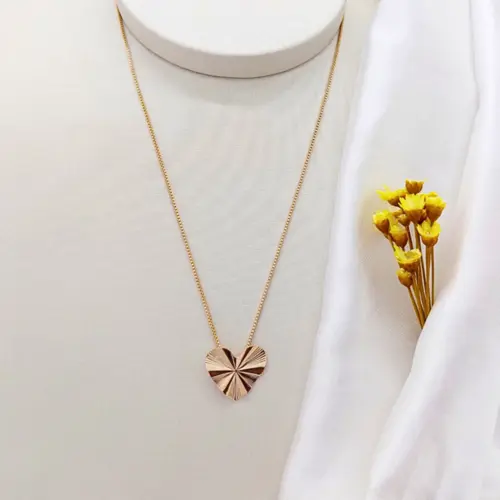 Colar Coração Facetado Banhado a Ouro 18K