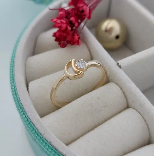 ANEL LUA DE CRISTAL BANHADO A OURO 18K
