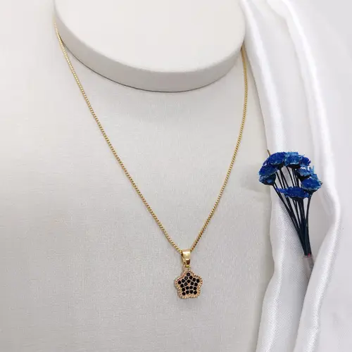 COLAR ESTRELA AZUL CRAVEJADA BANHADA A OURO 18K