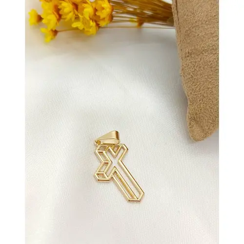 PINGENTE CRUZ 3D BANHADO A OURO 18K