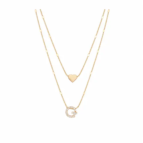 COLAR DUPLO CORAÇÃO E INICIAL CRAVEJADO BANHADA A OURO 18K