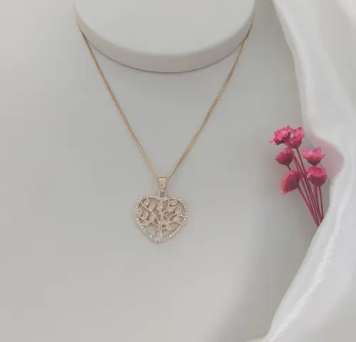 COLAR CORAÇÃO ARVORE DA VIDA BANHADO A OURO 18K