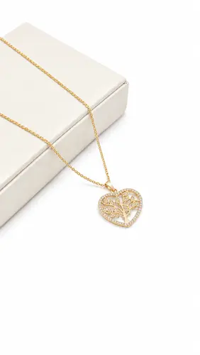COLAR CORAÇÃO ARVORE DA VIDA BANHADO A OURO 18K