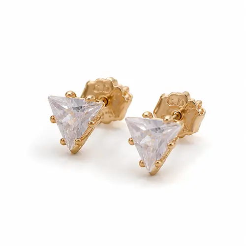 BRINCO TRIÂNGULO CRISTAL LUXO BANHADO A OURO 18K