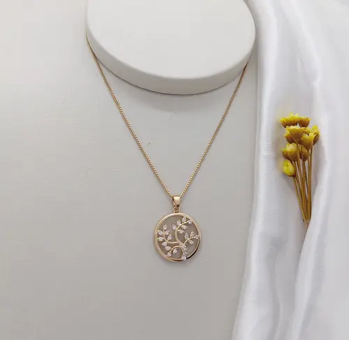 COLAR ARVORE DA VIDA CRYSTAL BOLD BANHADO A OURO 18K