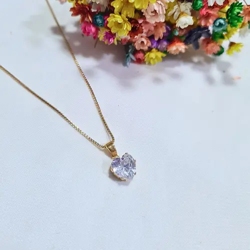 Colar Coração Ponto de Luz Banhado a Ouro 18K