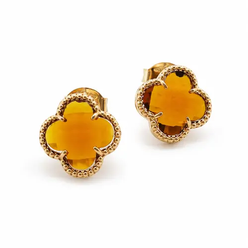BRINCO GOLDEN CLOVER ÂMBAR BANHADO A OURO 18K