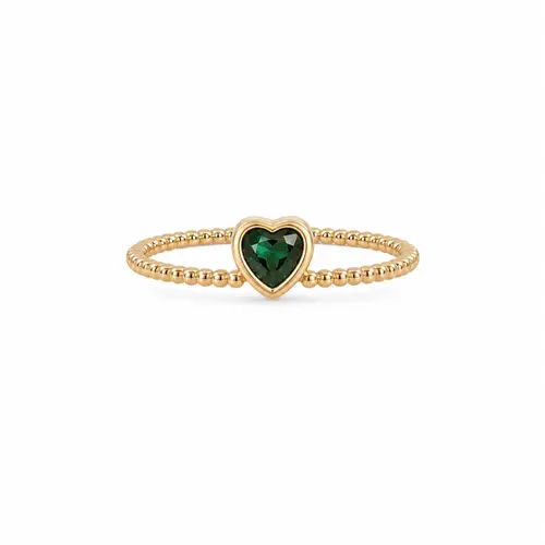 ANEL CORAÇÃO ESMERALDA BANHADO A OURO 18K