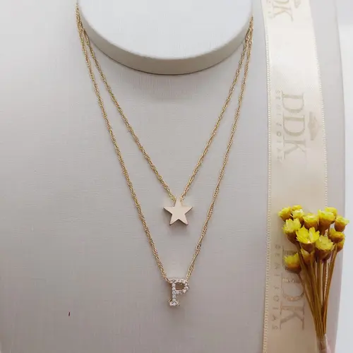COLAR DUPLO INITIAL ESTRELA BANHADO A OURO 18K