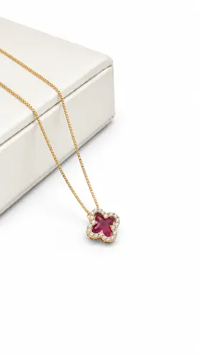 CHOKER TREVO PINK BANHADA A OURO 18K