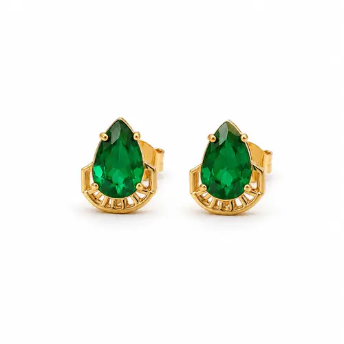 BRINCO GOTA ESMERALD GOLD BANHADO A OURO 18K