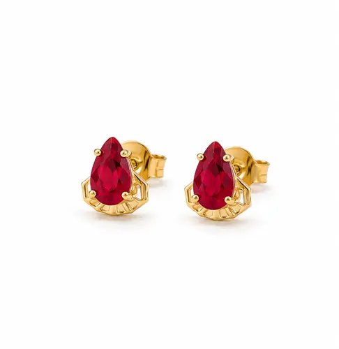 BRINCO GOTA GOLD RUBI BANHADA A OURO 18K