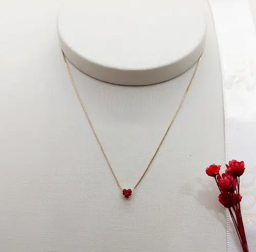 CHOKER CORAÇÃO RUBI CLASSIC BANHADO A OURO 18K