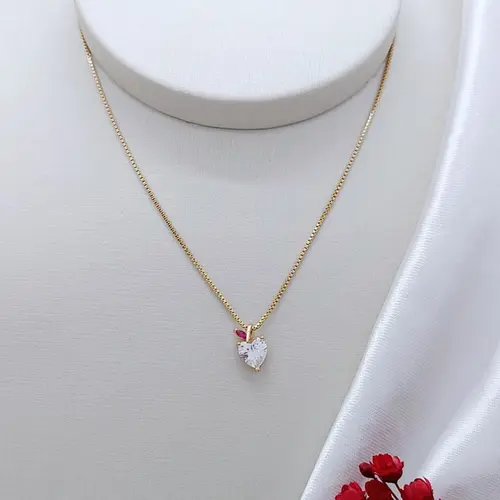 COLAR MAÇÃ VERMELHA BANHADA A OURO 18K