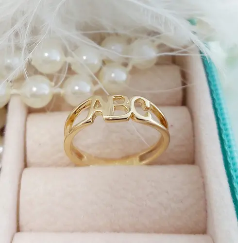 ANEL ABC INITAL LUXE BANHADA A OURO 18K