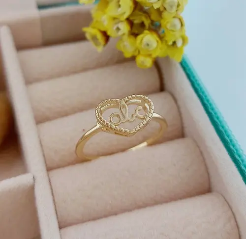 ANEL ABC CORAÇÃO LOVE BANHADO A OURO 18K