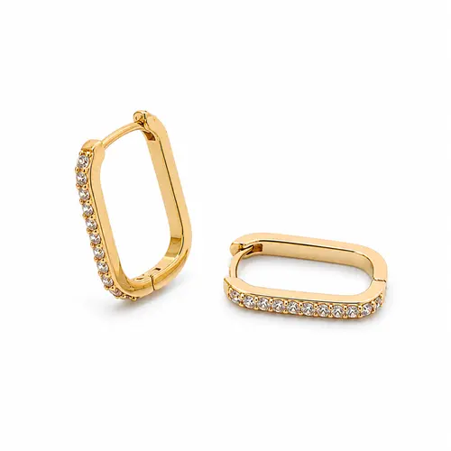 ARGOLA QUADRADA CRAVEJADA BANHADA A OURO 18K