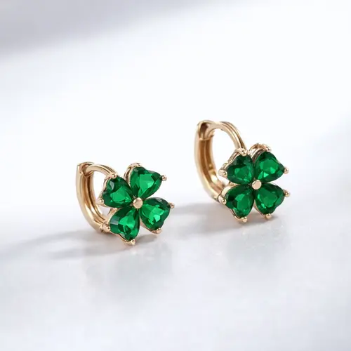 Argola Trevo Esmeralda Banhada a Ouro 18K