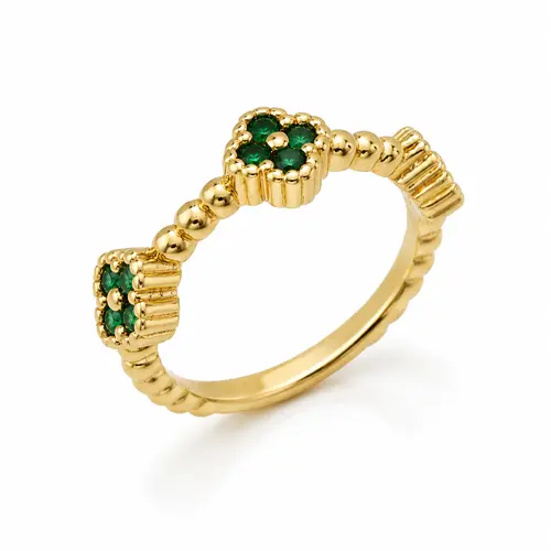 ANEL TREVO JARDIM ESMERALDA BANHADO A OURO 18K