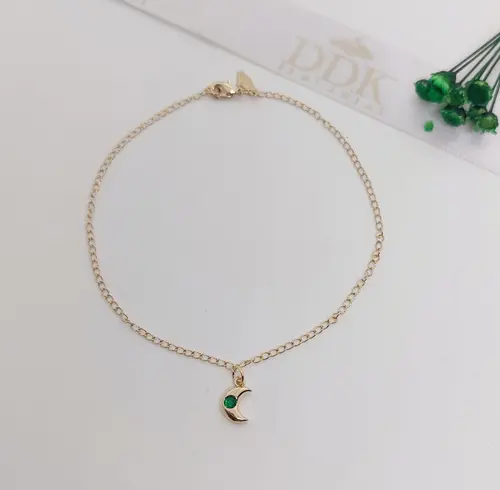 TORNOZELEIRA ESTRELA ESMERALDA BANHADA A OURO 18K