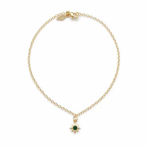 TORNOZELEIRA ESTRELA ESMERALDA BANHADA A OURO 18K